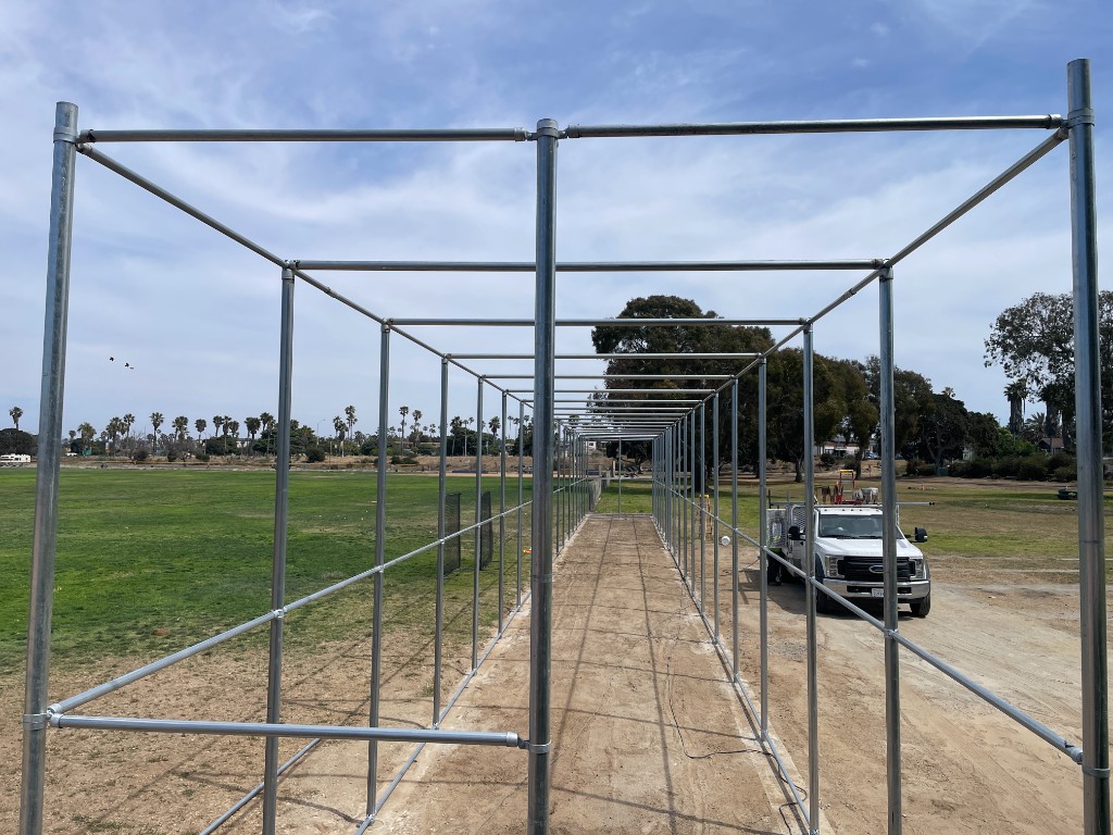 Batting cage frame installation